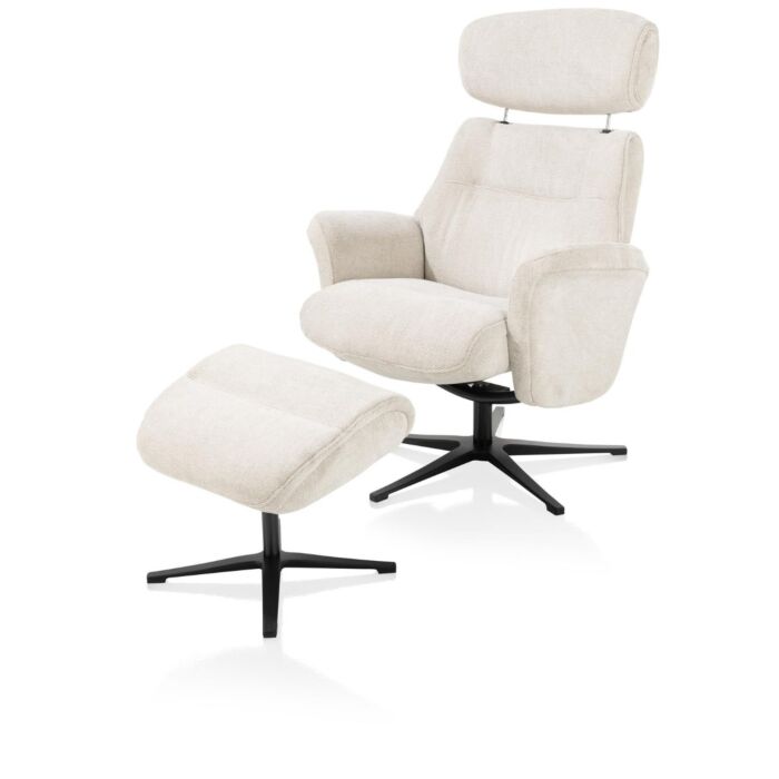 Lazaro, Relaxfauteuil (Incl. Poef) - Stof Livigno - Creme