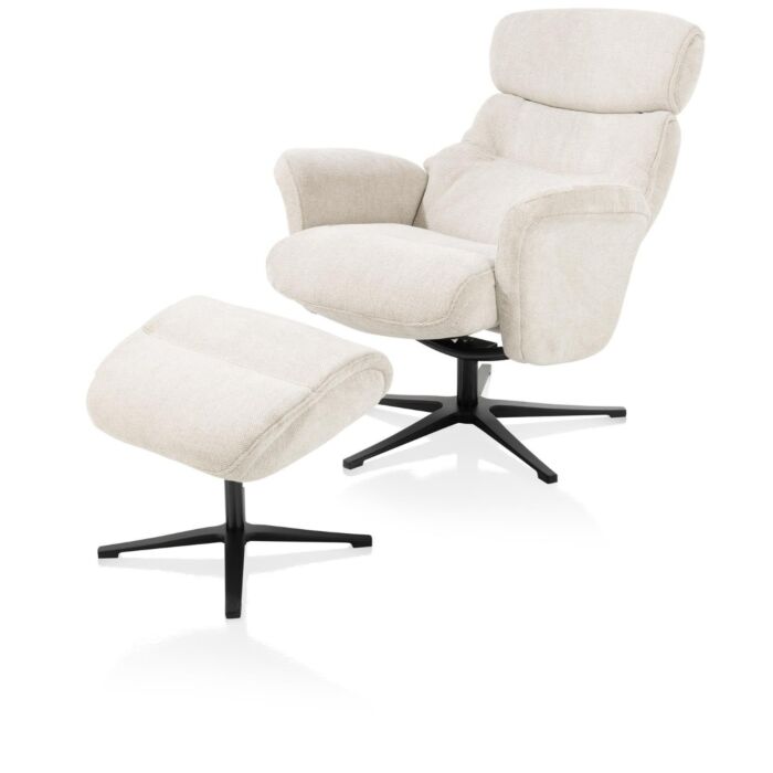 Lazaro, Relaxfauteuil (Incl. Poef) - Stof Livigno - Creme