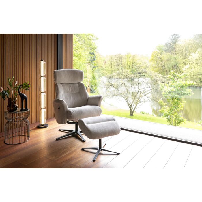 Lazaro, Relaxfauteuil (Incl. Poef) - Stof Livigno - Creme