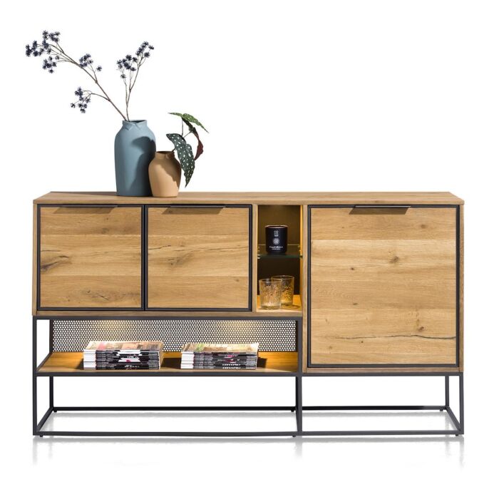 City, Dressoir 160 Cm - 3-Deuren + 3-Niches (+ LED) - Railway Brown