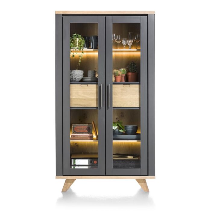 Jardin, Vitrine 110 Cm - 2-Glasdeuren + 2-Laden (Binnenin) (+ LED) - Antraciet