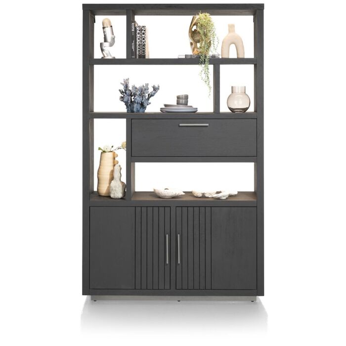 Pavie, Bergkast Open 125 Cm - 2-Deuren + 1-Klep + 6-Niches (+ LED) - Castle Black