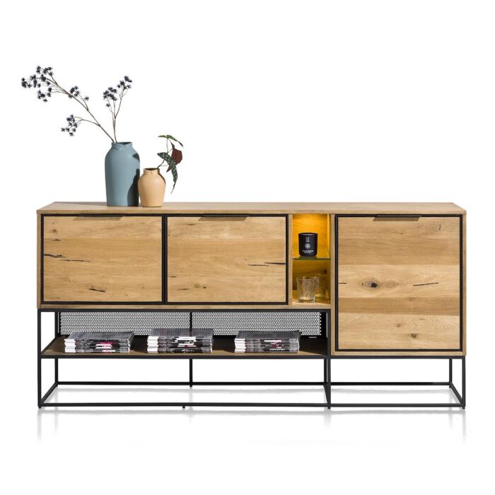 City, Dressoir 190 Cm - 3-Deuren + 3-Niches (+ LED) - Railway Brown