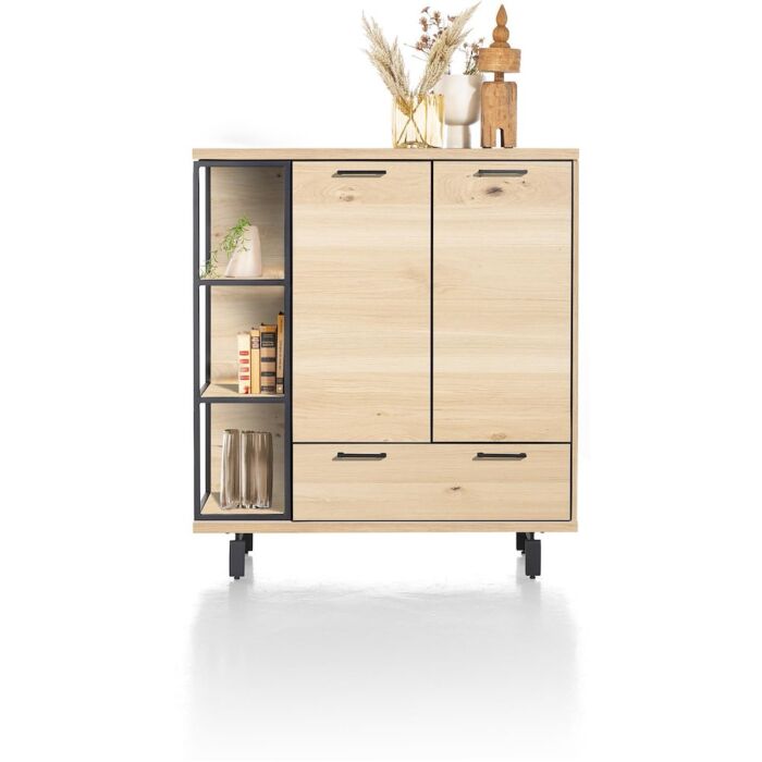 Ridgefield, Highboard 125 Cm - 2-Deuren + 1-Lade + 3-Niches (+ LED) - Natural