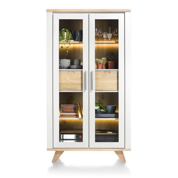 Jardin, Vitrine 110 Cm - 2-Glasdeuren + 2-Laden (Binnenin) (+ LED) - Wit