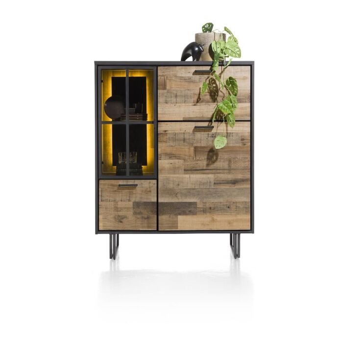 Avalon, Highboard 120 Cm - 2-Deuren + 1-Glasdeur + 1-Klep (+ LED) - Driftwood