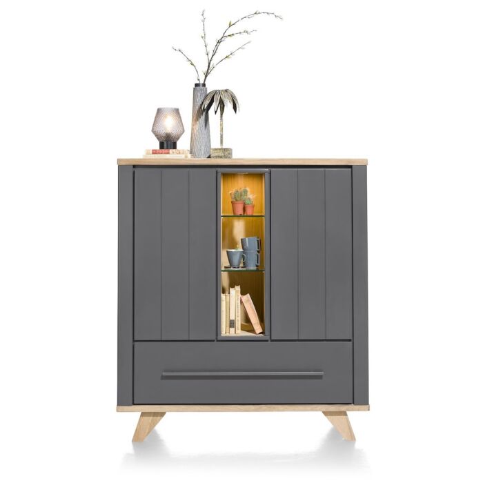 Jardin, Highboard 125 Cm 2-Deuren + 1-Lade (+ 2 Binnenin) + 3-Niches (+ LED) - Antraciet