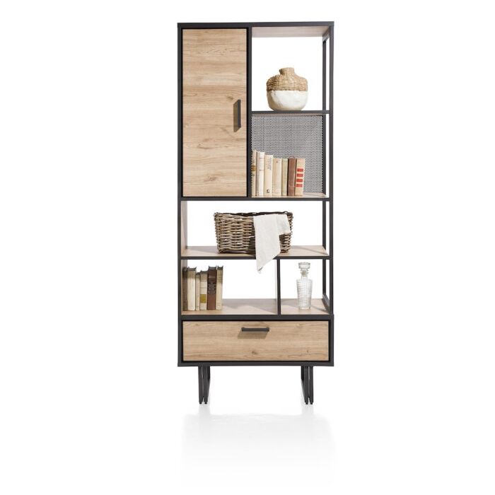 Avalon, Boekenkast 80 Cm - 1-Deur + 1-Lade + 5-Niches - Natural