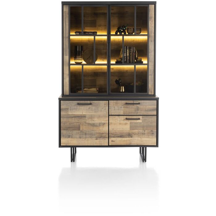 Avalon, Buffet 127 Cm - 2-Deuren + 1-Lade + 2-Glasdeuren (+ LED) - Driftwood