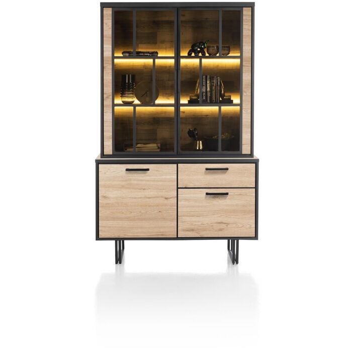 Avalon, Buffet 127 Cm - 2-Deuren + 1-Lade + 2-Glasdeuren (+ LED) - Natural