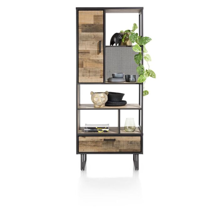 Avalon, Boekenkast 80 Cm - 1-Deur + 1-Lade + 5-Niches - Driftwood