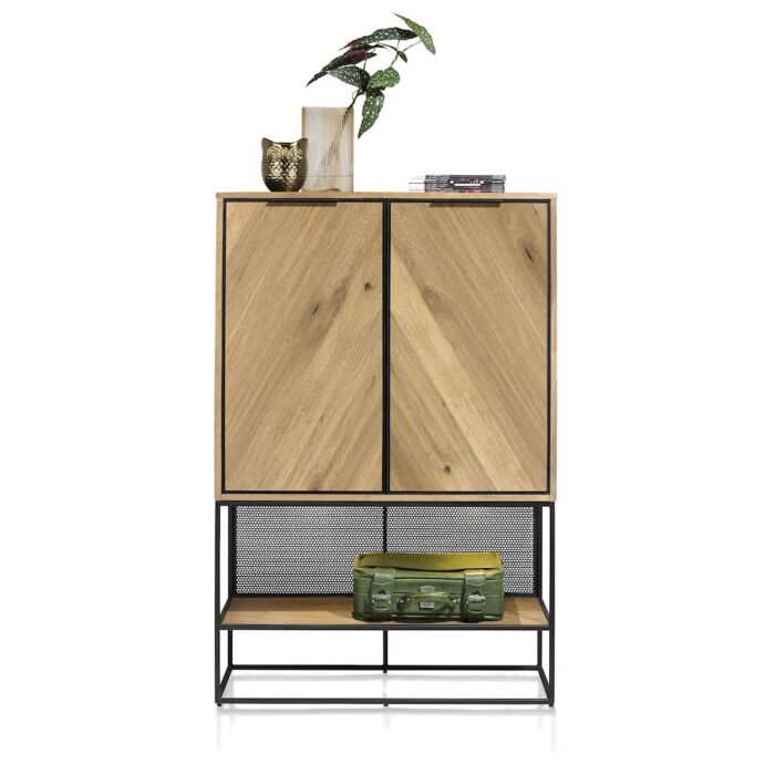 City, Highboard 100 Cm - 2-Deuren + 1-Niche (+ LED) - Railway Brown