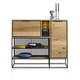 City, Dressette 140 Cm - 1-Deur + 1-Klep + 4-Niches (+ LED) - Railway Brown